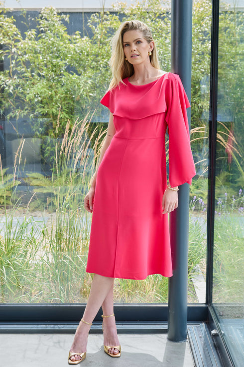 Kate Cooper Dress with overtop frill and sleeve trim in Poppy Red KCS25148